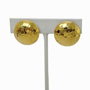 Vintage Napier Earrings Hammered Round Classic Dome Gold Tone Lever Screw Back